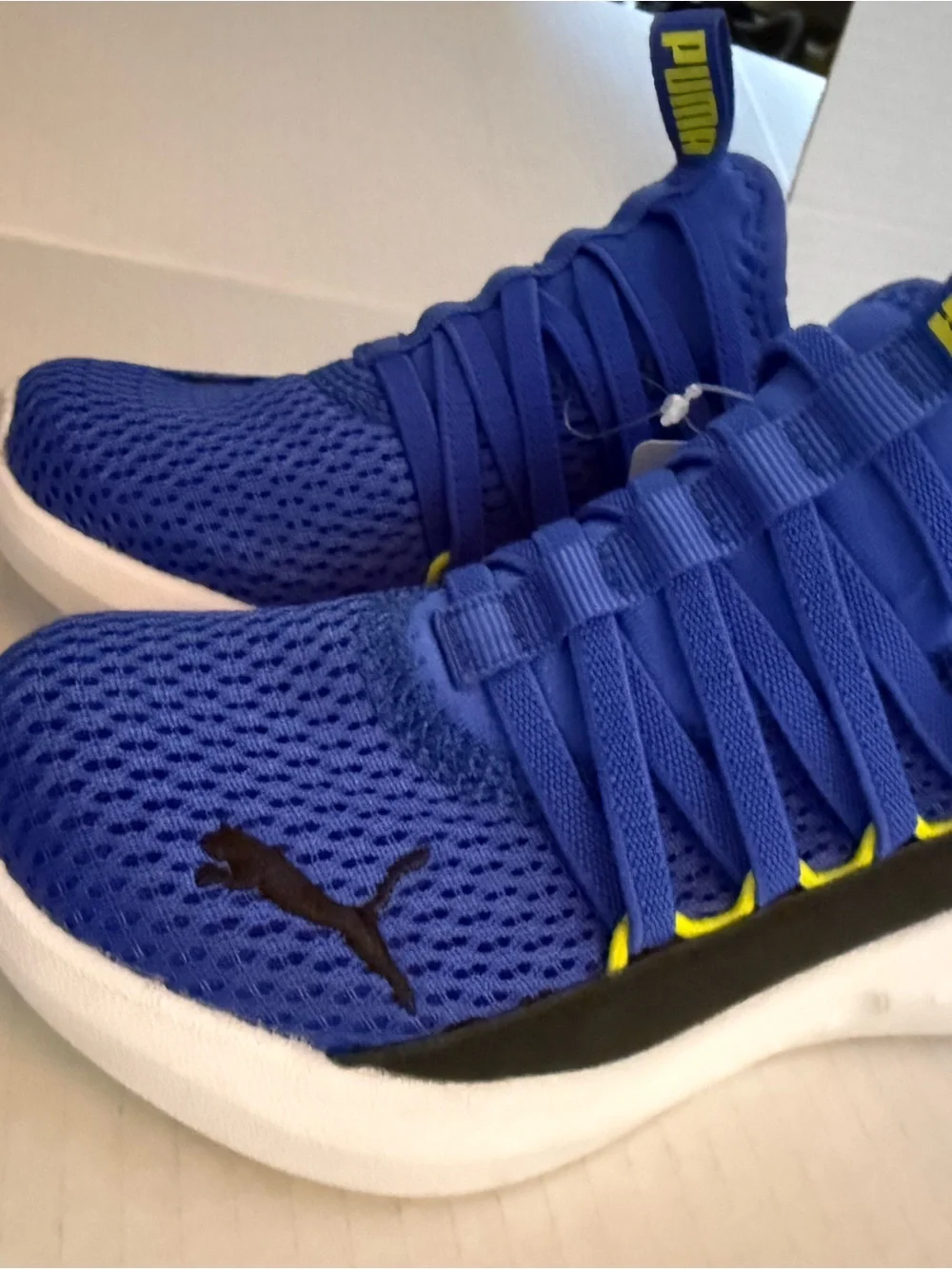 Puma Kids' Royal Blue Mesh Lace-Up Sneakers with Yellow Accents